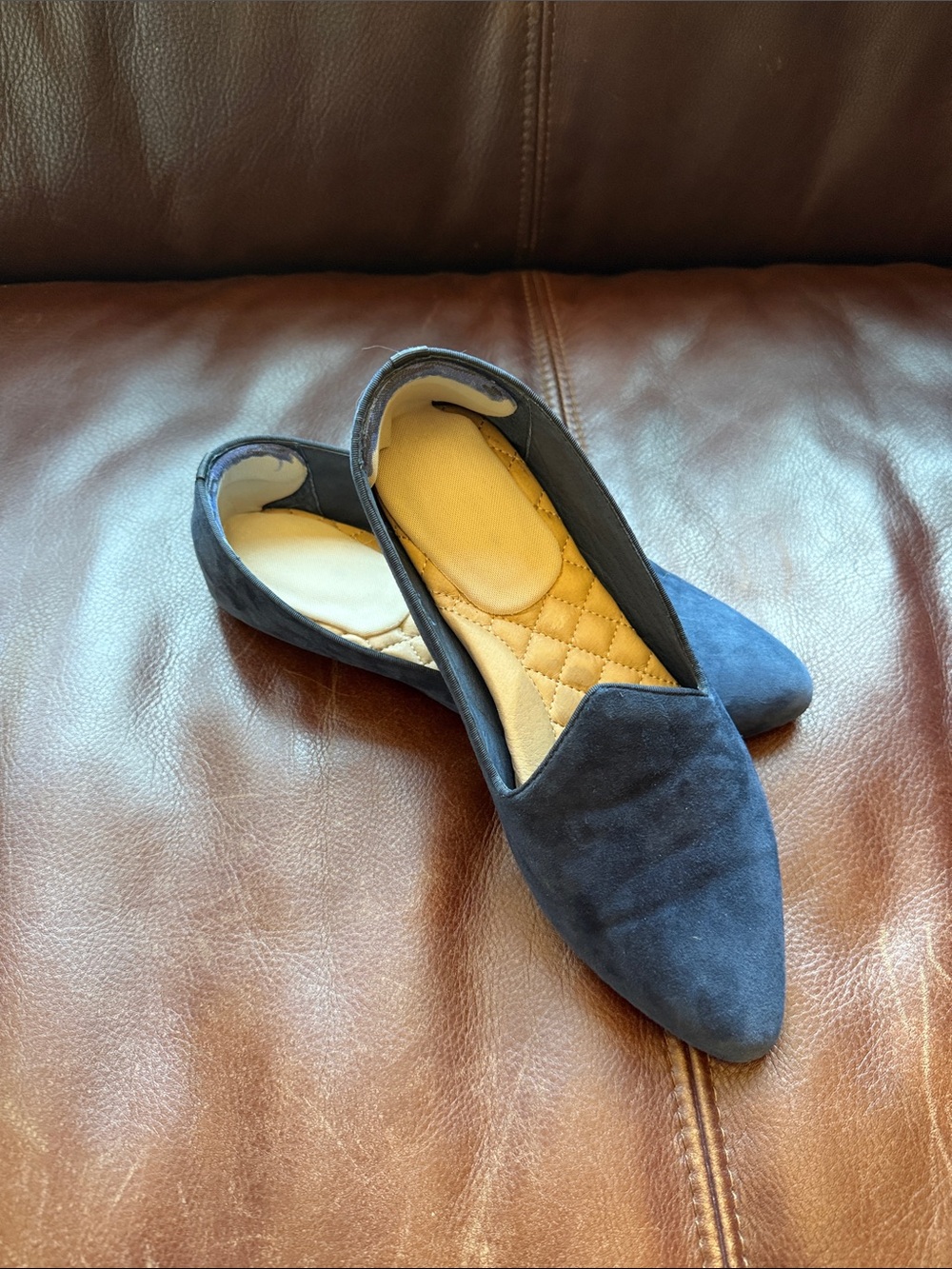 Birdies Navy Blue Suede Pointed Toe Flats